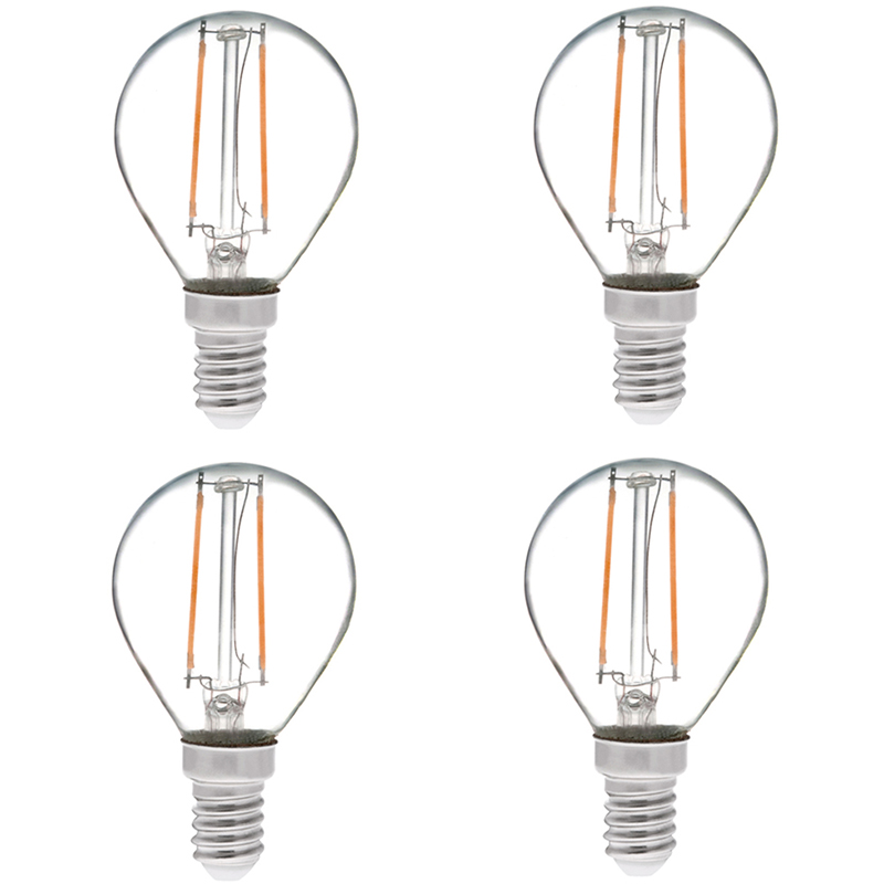 S11 E14 European Base 2W LED Vintage Antique Filament Light Bulb, 25W Equivalent, 4-Pack, AC100-130V or 220-240V